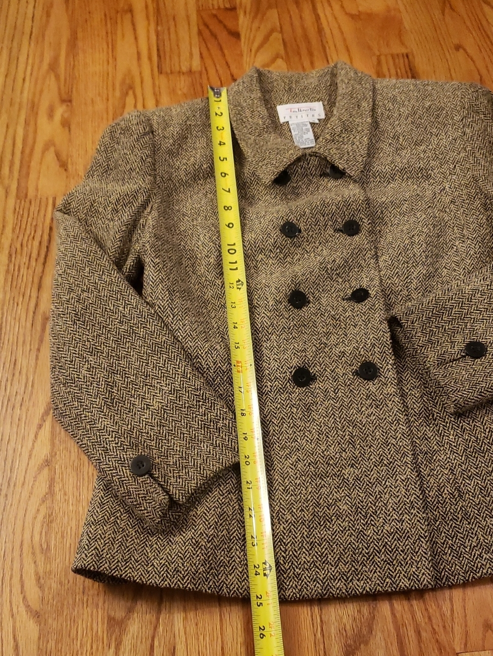 Vtg Talbots Women's Double-Breasted Herringbone Blazer in Tan and Black - 10P - Picture 10 of 13